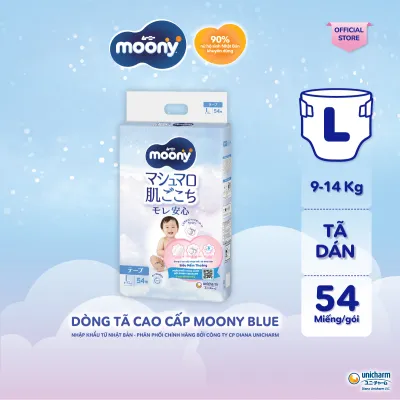 Tã/Bỉm dán cao cấp Moony Blue Size L 54 miếng (9 - 14 kg)