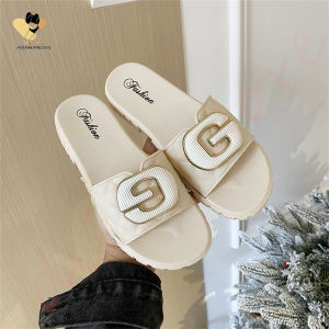 DS รองเท้าแตะผุ้หญิง รองเท้าผู้หญิง แฟชั่นแบบสวมสีพาสเทว พื้นนิ่ม น้ำหนักเบาใส่สบาย ห่วงโซ่โลหะเลียนแบบรองเท้าแตะสำหรับฤดูร้อนของผู้หญิงเสื้อคลุมแฟชั่นชายหาดรองเท้าส้นเตี้ยฤดูร้อน ไซส์ 36/37-40/41  (เท้าอวบเพิ่ม 1 ไซส์)