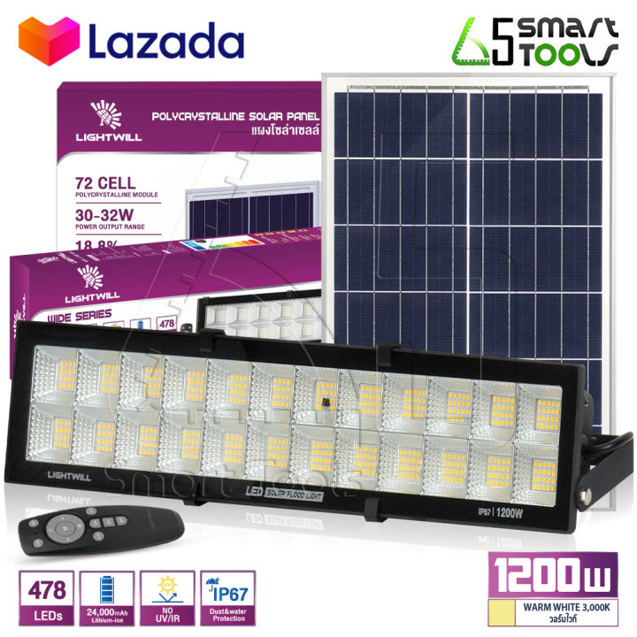 [ลดล้างสต๊อก] LIGHTWILL ไฟโซล่าเซลล์ ไฟสปอร์ตไลท์ 1,200W สีขาว ...