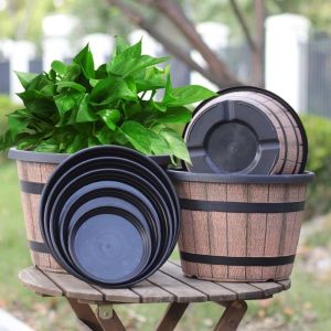 LIUJIR Thickened Plastic Barrel Flowerpot Drainage Hole Round Vintage Planters Retro Style Crack Resistant Flower Bucket Indoor Use