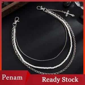 [PAM] Hip Hop Multilayer Giả Ngọc Trai Chữ Thập Quyến Rũ Quần Jeans Chuỗi Cá Nhân Eo Chuỗi Thời Trang Ví Chuỗi Vành Đai Trang Trí Nội Thất