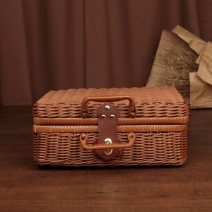 EO4MD 4 Sizes Creative for CosmeticClothesSundries Portable with Handle Gift Box Quality Photograph Props Rattan Suitcase Storage Basket Storage Box