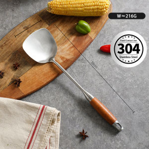 Vision 1Pc Kitchen Cooking Utensils 304 Stainless Steel Wooden Handle Spatula Include Ladle/ Spoon/ Skimmer/ Slotted Turner/ Pasta Server/ Frying Spatula/ Leaking Spoon/ Soup Spoon/ Rice Spoon