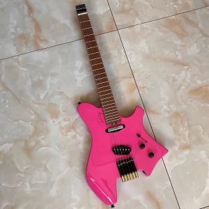Custom Headless Hotpink 6 strings Guitar Ash wood Little Darker Maple Fretboard Stainless Steel Fret Electric Guitar Professional Guitar