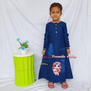 Gamis Anak Jeans Umur 5-13 Thn Motif Led