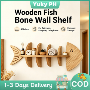 Wooden Fish Wall Shelf Wood Fish Beach Decor Display Shelf Nautical Coastal Style Wall Mounted Organizer for Bedroom Living Room Lake House Bathroom