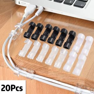 20Pcs Strong Self-Adhesive Cable Clips Desktop Wall USB Cable Organizer Cord Drop Clip Organizer Desktop Cable Management Clip Wire Tidy Clip for Office and Home TV PC