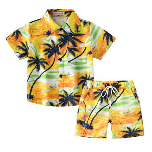 Rolanko 2Pcs Kid Baby Boy Printed Shirt Shorts Set Toddler Short Sleeve Summer Beach Hawaii Casual Outfit 3-12Years