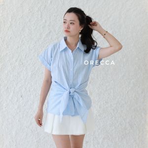 ORECCA - Camilla Top Atasan Salur Lengan Pendek Wanita