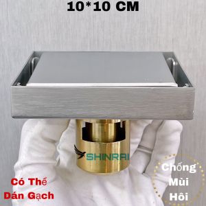 ( 11 * 11 Cm - Đáy Thoát Lớn 5.5 Cm ) Phễu Thoát Sàn  Ga Thoát Nước Có Viền INOX SUS304 Xước Mờ Nhà Tắm SHINRAI