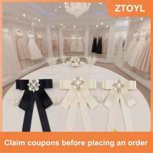 【ZTOYL】 Black Fabric Bow Brooches For Women College Style Collar Flower Lapel Pins Crystal Necktie Fashion Jewelry Gifts