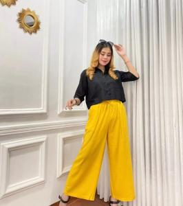 Celana Kulot Rayon Premium motif Garis ( Yellow )