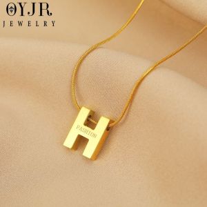 OYJR H Letter Rantai lLeher Non Fade Stainless Steel Necklace for Women Gold Jewelry Gift项链