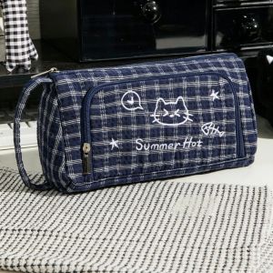 GIORGIONE Large Capacity Cat Printed Pen Pouch Embroidered Multi-Layer Stationery Organizer Cute Striped Pen Bag School