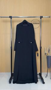 Gamis Abaya Model Khimar Overhead dengan Soft Pad Antem Jawda Bahan Rosecrepe By Khadijah Kerudung