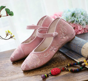 [Free Shipping] Pointed-Toe Flats Solid-Color Embroidered Cloth Shoes Single-Strap Design Fashionable And Casual Perfect With A Cheongsam Suitable For Spring And Autumn WomenS Shoes