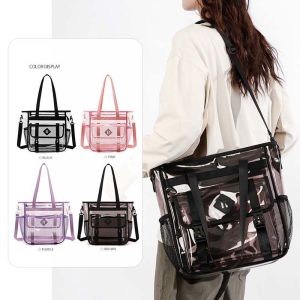 NXUGW Large Capacity Transparent Beach Handbag Candy Color Multi-pockets Crossbody Jelly Bag Storage Pouch Swimming Tote Clear PVC Shoulder Bag Women