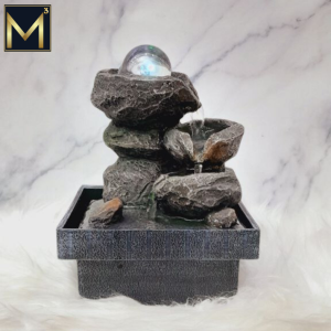 Cascading Rock Indoor Water Fountain with LED Crystal Sphere