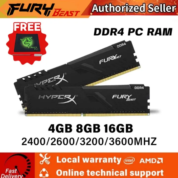 HyperX FURY DDR4 Desktop Memory 4GB 8GB 16GB 2400/2666/3000 /3200MHz 288-Pin DIMM Desktop RAM For Gaming