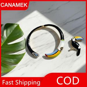 【CANAMEK】 Retro Phóng Đại Kim Loại Đầy Màu Sắc Dầu Drop Parrot Vòng Cổ Của Phụ Nữ Thời Trang Sang Trọng Mở Thiết Kế Pin Trâm Phụ Kiện Thời Trang