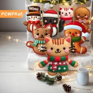 【PCWFKef】 8 16 cái đồ trang trí cây mèo bánh gừng phẳng 2D hoạt hình dễ thương Đồ trang trí mặt dây treo trang trí cây thông giáng sinh