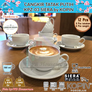 SIERA 6 pasang cangkir set + tatakan putih 180ml / gelas minum / coffee set tea cup and saucer porcelain KPZ-03/PLN