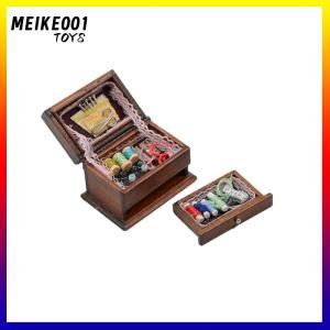 MEIKE001 วินเทจเย็บเข็มเข็มชุดกล่อง1:12 dollhouse Miniature MINI Decor