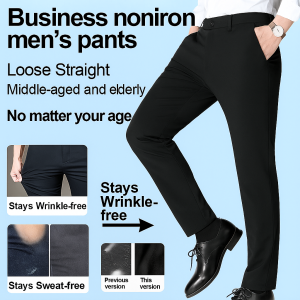 Mens ice silk suit pants for middleaged men with Ice silk noniron Elastic and loose long style