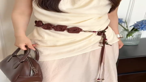 Thắt lưng màu nâu hoa hồng dạng cột tua rua băng phong cách Bohemian nữ DV122 - Thắt Lưng Giá Tốt