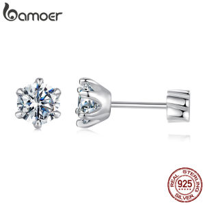 BAMOER White Gold Plated Moissanite Earrings for Women 925 Sterling Silver Sparkling Moissanite Studs Huggies Christmas Gift2026