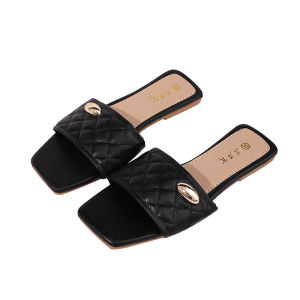 S.A.K sy.shop Womens Summer Flat Slide Sandals Fashionable & Elegant Outdoor Wear Spring Shoes Spring Break Easter with Gold Accents Quilted Design SAK-204