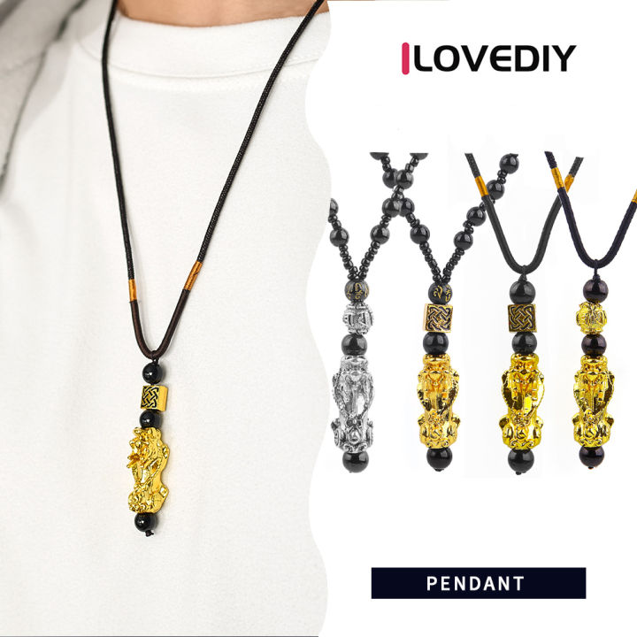 [ILOVEDIY] Pixiu Pendant Necklace Symbol Wealth and Good Luck Charm  Necklace Chinese Feng Shui Faith Obsidian Stone Beads Necklaces Lazada PH
