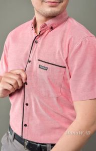 KEMEJA PRIA LENGAN PENDEK PINK PEACH CASUAL LIST SIMPLE OXSPORT