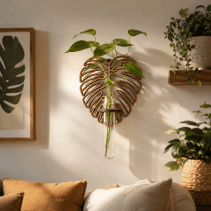 YRUQYS Home Ornaments Hydroponic Plant Holder Wooden Vase Wall Mounted Planter Minimalist Geometric Flower Pot Indoor Plants