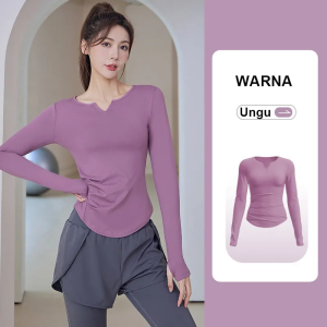 【Ready】Atasan Olahraga Wanita Lengan Panjang V-Leher Baju Kaos Sport Wanita Zumba Yoga T-shirt Polos Cepat Kering pakaian olahraga kebugaran lari yoga