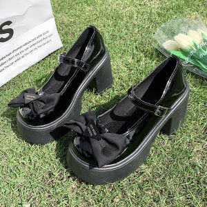 WomenS Shoes 2026 Autumn New Bowknot Thick-Soled Single Shoes Chunky Heel Shallow Small Leather Shoes