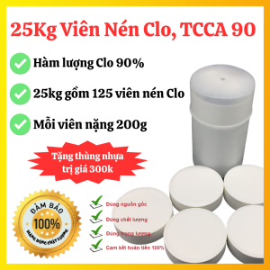 25Kg Viên Nén Clo TCCA 90 Khử Trùng Bể Bơi Loại Bỏ Rong Rêu Vi Khuẩn Cho Bể Bơi Và Thủy Sản
