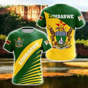 Zimbabwe Flag & Coat of Arms Graphic Tee Summer Casual Streetwear Mens Fashion Loose T-shirts Boy Oversized Short Sleeve Tops
