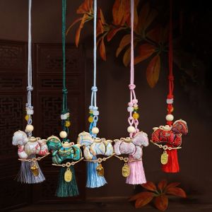 GAOSU Satin Pony Embroidered Pendant Chinese Style Brocade Car Hanging Ornaments Lightweight Keychain Horse Hanging Decoration Zodiac Year Gift