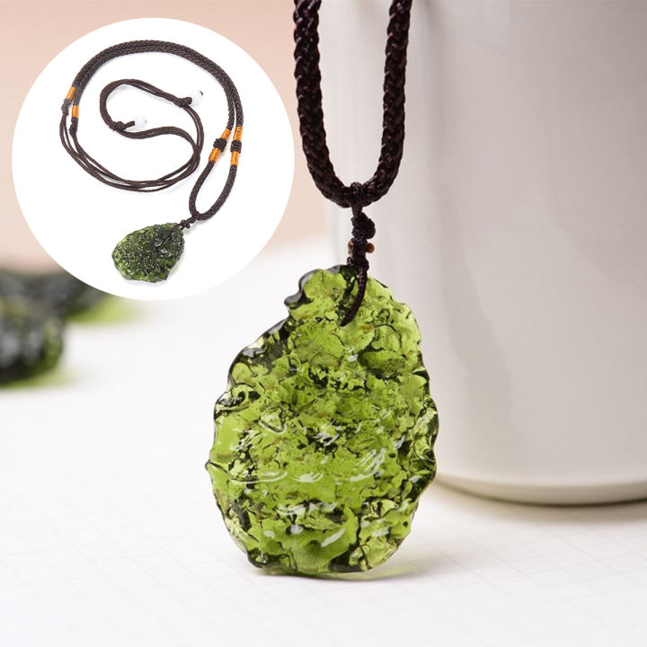 【YWCR】Necklace Jewelry Czech Moldavite Necklace Green Moldavite Crystal  Stone Pendant Energy Meditation Feng Shui Meteorite Pendant Necklace, Stone