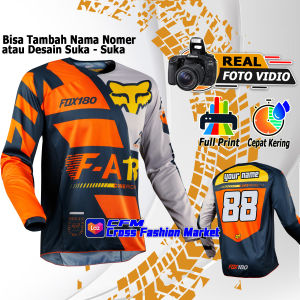 Pakaian baju jersey Motor trail cross set motocross Balap custom F0X Oren Navy Abu Adventure (Baju Saja) Free Nama Nomor sendiri trabas pria dewasa cros custom Enduro nama sendiri ukuran Jerset Set Size S M L XL XXL cocok suka untuk crf wr klx dan touring