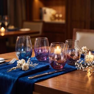 STKE 550ML Gradient Wine Glass Transparent Creative Star Sky Cup Elegant Printed Clear Glass Cup Household