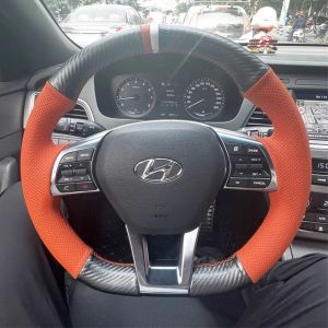 Kaly Hand-stitched carbon fiber Genuine Leather nonslip car steering wheel cover 100% Fit For Hyundai Sonata 9 2015 2016 Auto Parts 9H4B3