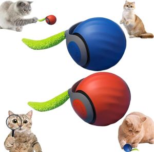 Speedy Tail 2.0 Automatic Moving Cat Toy Ball with Tail Smart Interactive Cat Toy Ball Two Speed Adjustment(Orange + Blue)