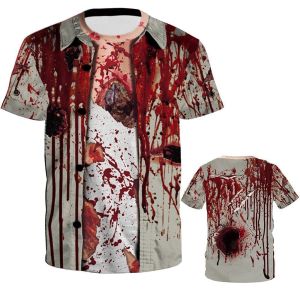 🎃3D clothing👻 Halloween 3D dicetak T-shirt lengan pendek untuk lelaki pakaian palsu tengkorak tema lucu dan menakutkan