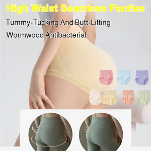 Womens Highwaist Panties Wormwood Antibacterial Tummy-Tucking And Butt-Lifting Seamless Underwear