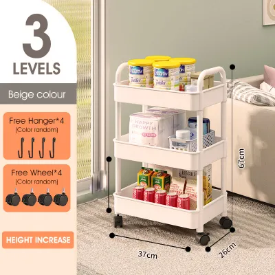 SG HXR Snack Trolley / Kitchen Rack / bookshelves / Movable Shelves / Storage Rack With Wheels Organiser Plastic Small Home Trolley Shelving Rack Store Room Rack Shelf 置物架