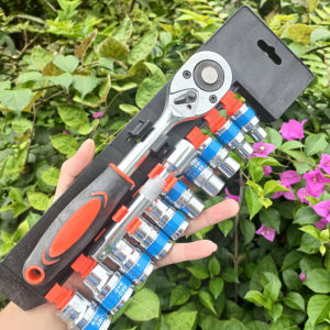 Bộ tay khẩu và đầu khẩu 10 chi tiết – Dụng cụ siết mở bulong tiện dụng bền chắc (Số 8 10 12 13 14 15 17 19 22 24 MM)