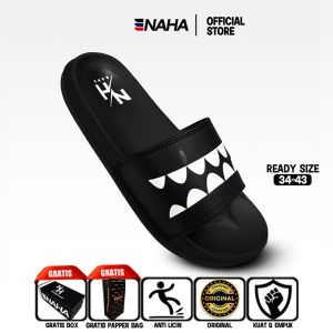 NAHA - Sandal Slip On Slide Hiu Hitam Karet Pria Wanita Distro Size 34-43
