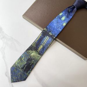 MINIYX Van Gogh Mens Ties Flower Oil Painting Vintage Bow Tie Unique Polyester Slik Casual Necktie Shirt Party Accessories